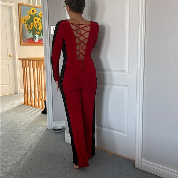 Red and Black Jumpsuit with Gold Accents - Picture 4 of 16